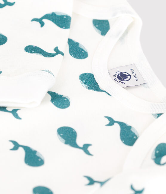 Pyjama bébé en coton ouverture sans pression baleines vert MARSHMALLOW/ DRAGONFLY