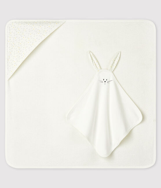 Coffret carré de bain et doudou bébé en éponge et tubique en coton biologique blanc MARSHMALLOW/blanc MULTICO