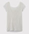 T-shirt femme col bénitier au dos en lin irisé blanc LAIT/jaune OR