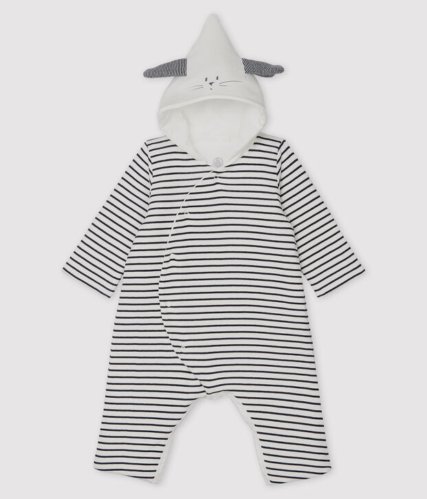 Combinaison longue &agrave; capuche b&eacute;b&eacute; mixte blanc/bleu