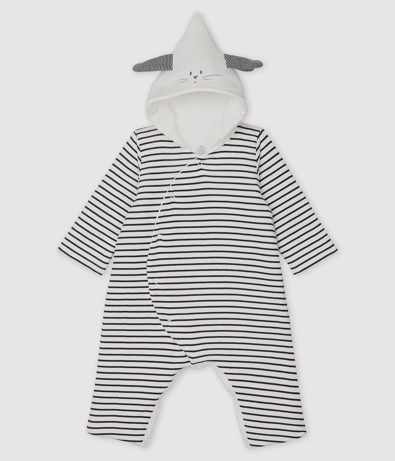 Combinaison longue &agrave; capuche b&eacute;b&eacute; mixte blanc MARSHMALLOW/bleu SMOKING