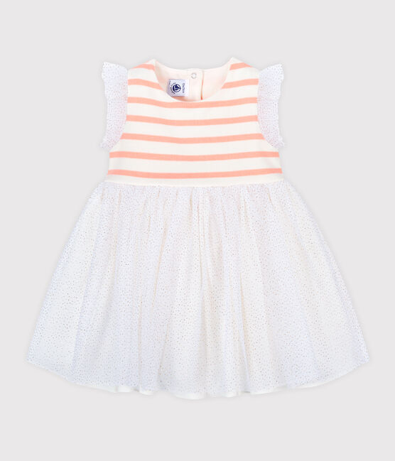 Robe bi-matières bébé fille blanc MARSHMALLOW/rose PATIENCE