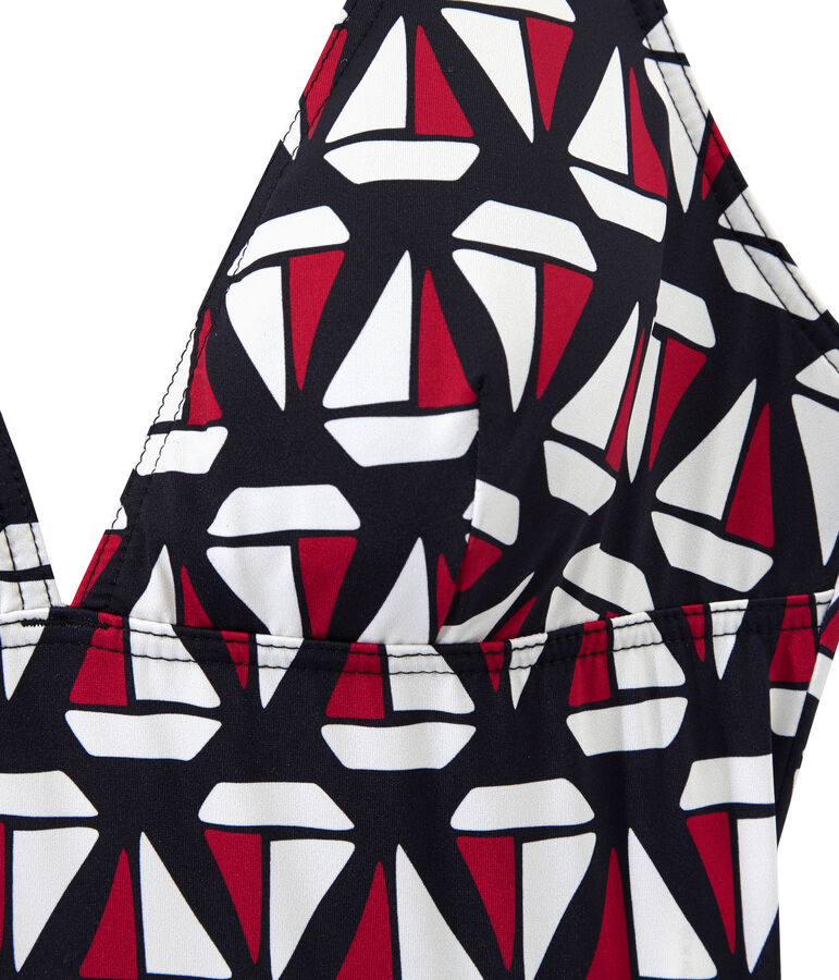 Maillot de bain 1 pi&egrave;ce femme imprim&eacute; bleu SMOKING/blanc MULTICO