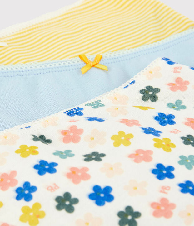 Lot de 3 shorties fleuri phosphorescents petite fille en coton multicouleur