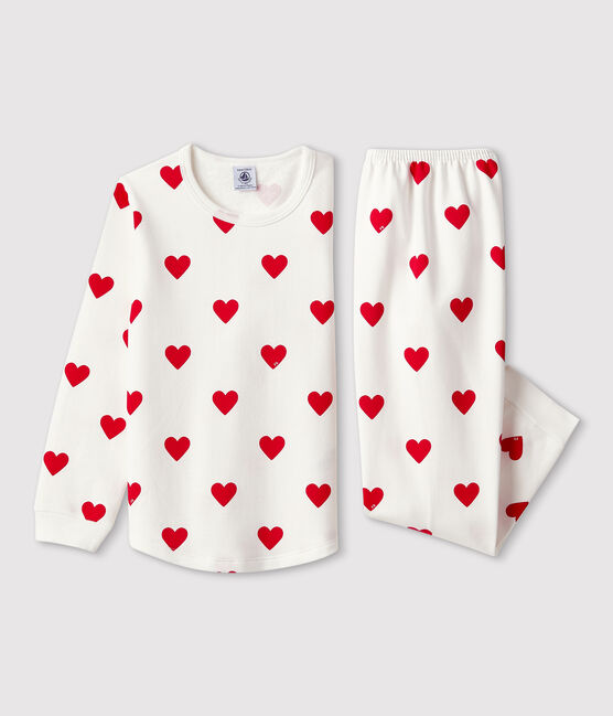Pyjama cœur en molleton enfant blanc MARSHMALLOW/rouge TERKUIT