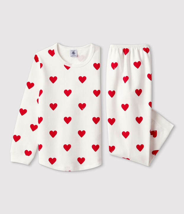 Pyjama c&oelig;ur en molleton enfant blanc/rouge
