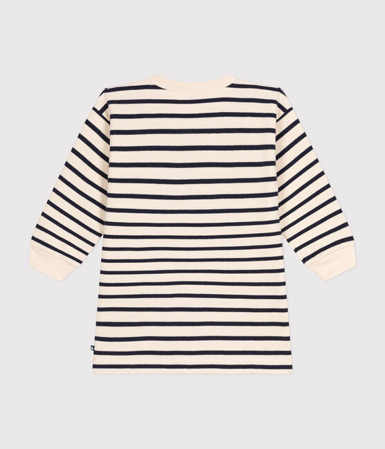 Robe manches longues en molleton gratté enfant fille blanc AVALANCHE/bleu SMOKING
