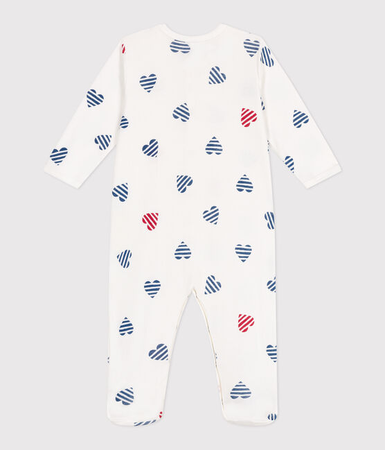 Pyjama bébé en coton cœurs rayé blanc MARSHMALLOW/blanc MULTICO