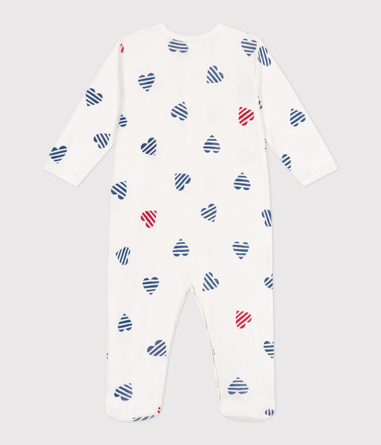 Pyjama b&eacute;b&eacute; en coton c&oelig;urs ray&eacute; blanc MARSHMALLOW/blanc MULTICO