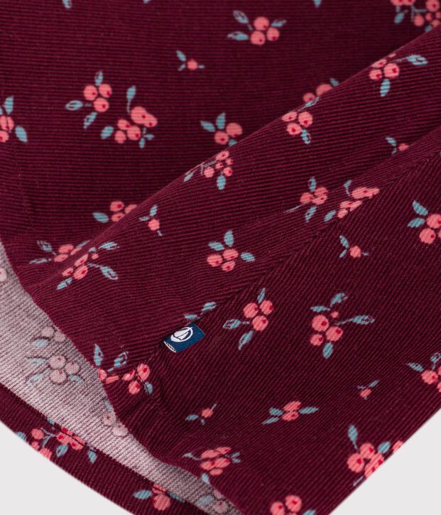 Robe enfant en velours manches longues &agrave; fleurs rouge/multicouleur