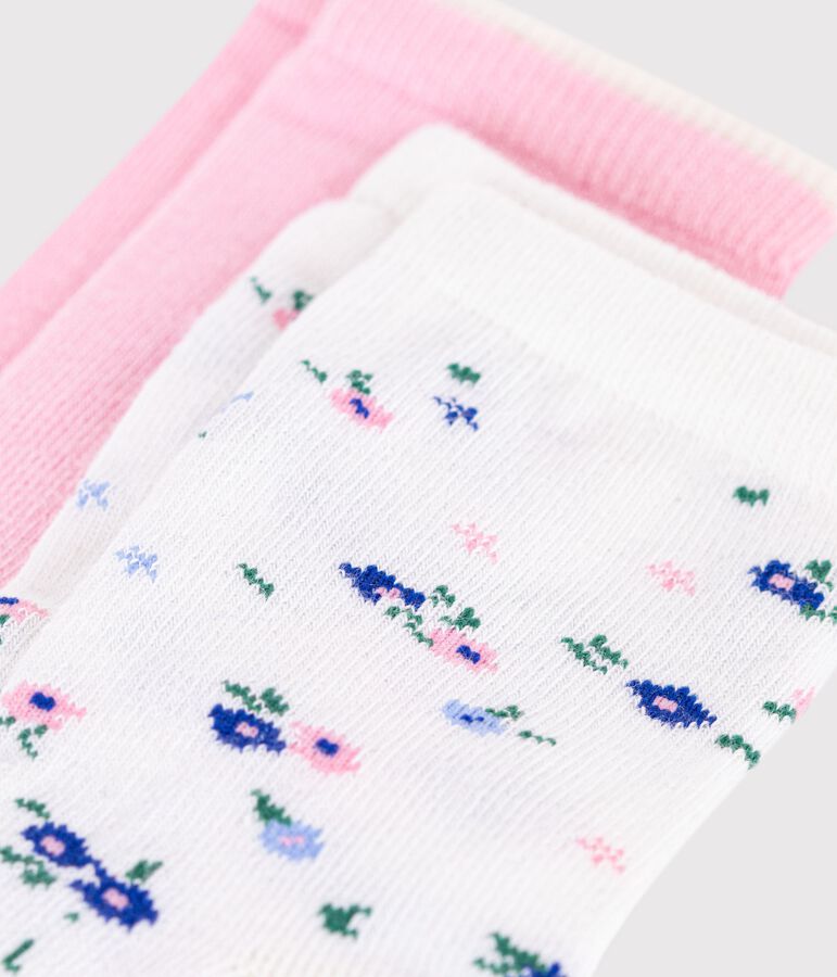 2 paires de chaussettes enfant fille en coton imprim&eacute; &agrave; fleurs variante 1