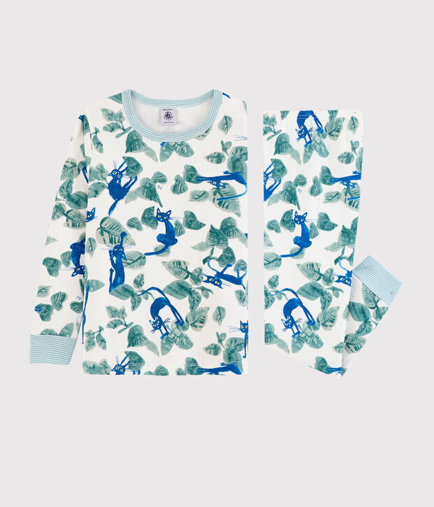 Pyjama imprim&eacute; chats petit gar&ccedil;on en tubique blanc/multicouleur