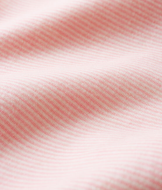 Body jambes longues à rayures bébé en laine et coton rose CHARME/blanc MARSHMALLOW