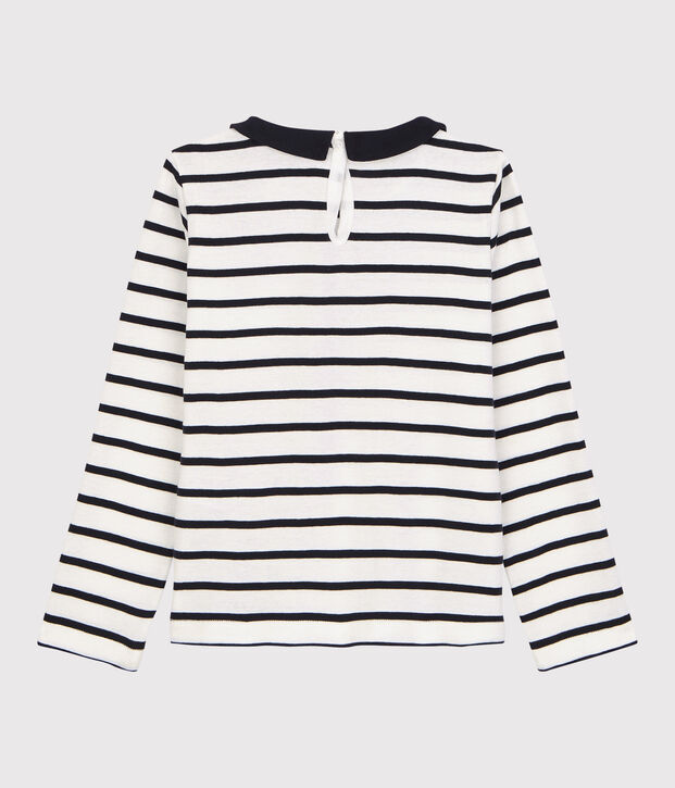 Tee-shirt manches longues en coton enfant fille blanc/bleu