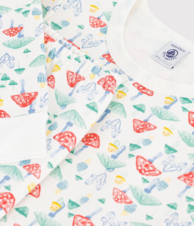 Pyjama enfant en molleton imprim&eacute; champignons blanc/multicouleur