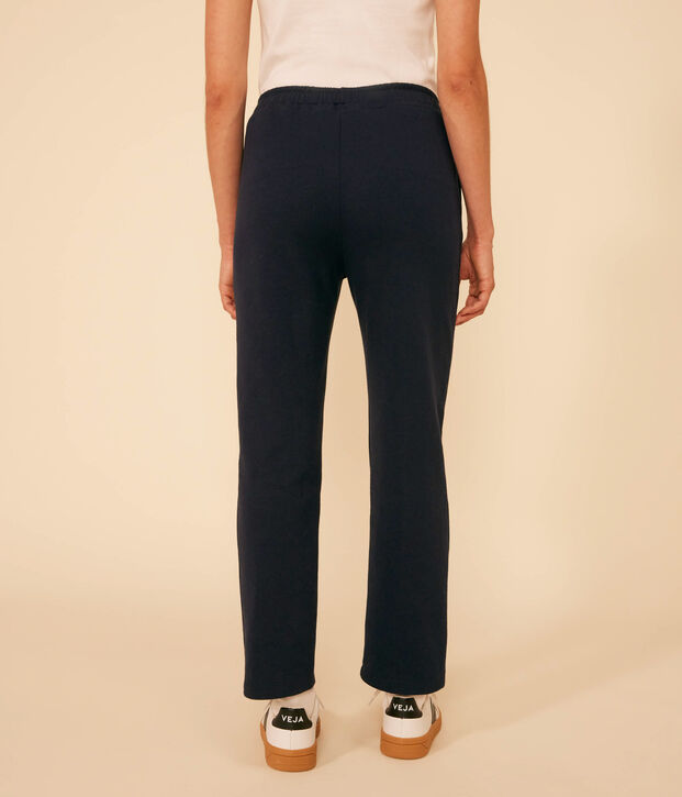 Pantalon en coton et &eacute;lasthanne femme bleu marine