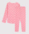 Pyjama jacquard chats petite fille en laine et coton rose CHEEK/blanc MARSHMALLOW