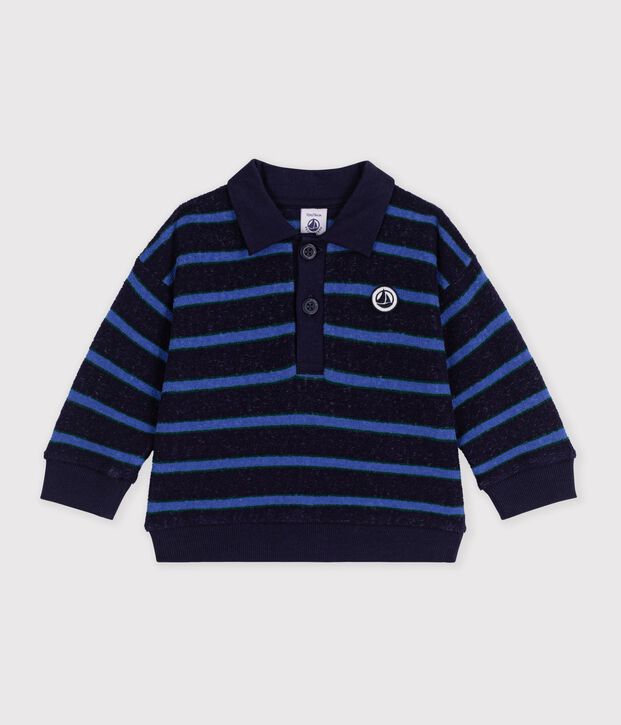 Sweatshirt b&eacute;b&eacute; en coton &agrave; rayures et son col polo bleu/multicouleur