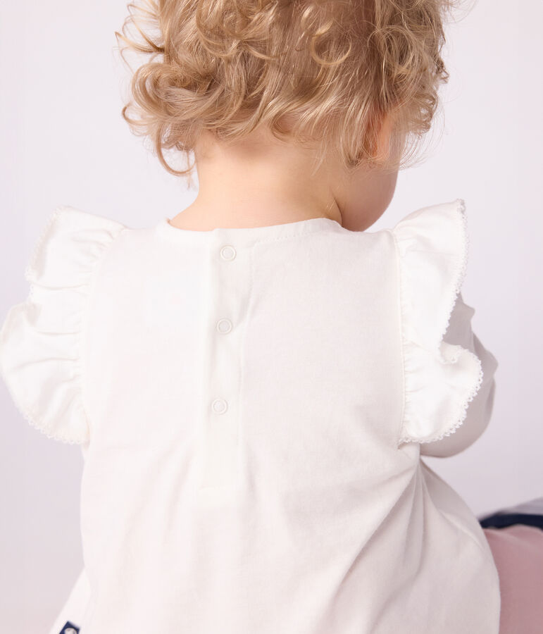 Blouse b&eacute;b&eacute; en coton manches longues, uni blanc MARSHMALLOW