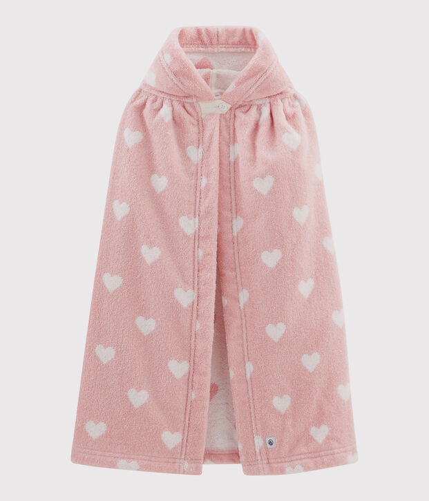 Cape de bain c&oelig;urs b&eacute;b&eacute; en &eacute;ponge rose/blanc