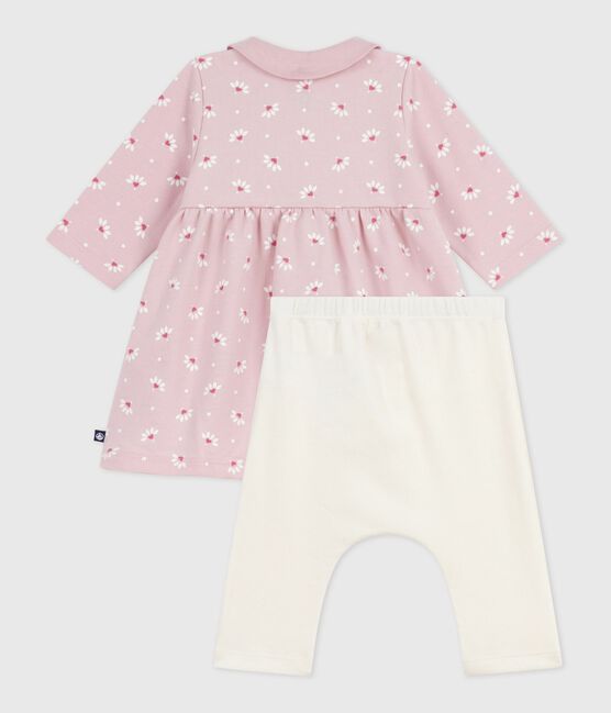 Robe bébé à col imprimé fleurs et coeurs et legging en coton rose JOLI/blanc MULTICO