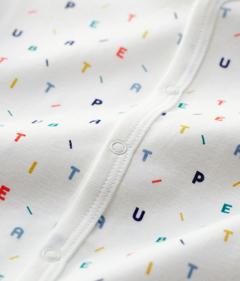 Dors-bien b&eacute;b&eacute; imprim&eacute; lettres multicolores en coton biologique blanc MARSHMALLOW/blanc MULTICO