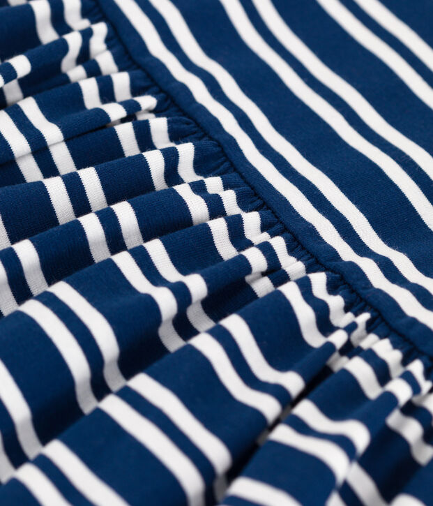 Robe ray&eacute;e manches courtes en coton enfant fille bleu/blanc