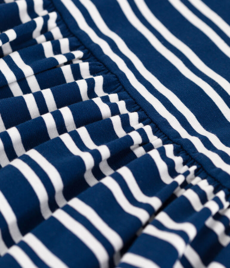 Robe ray&eacute;e manches courtes en coton enfant fille bleu MEDIEVAL/blanc MARSHMALLOW