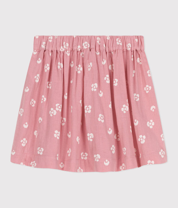 Jupe enfant en coton fleurie rose/blanc