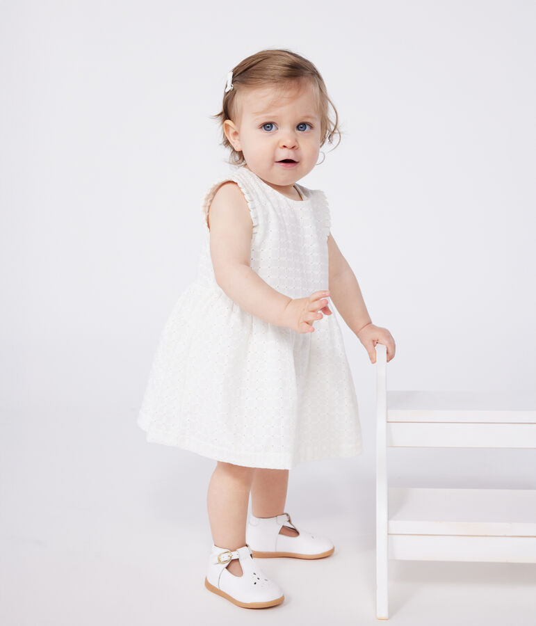 Robe blanche b&eacute;b&eacute; en coton broderie anglaise sans manches blanc MARSHMALLOW
