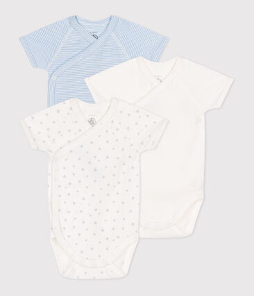 Lot de 3 bodies croisés manches courtes en coton imprimé bébé