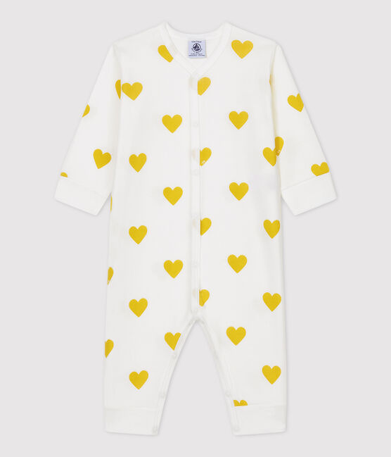 Dors-bien sans pieds bébé cœurs jaunes en coton biologique blanc MARSHMALLOW/blanc MULTICO