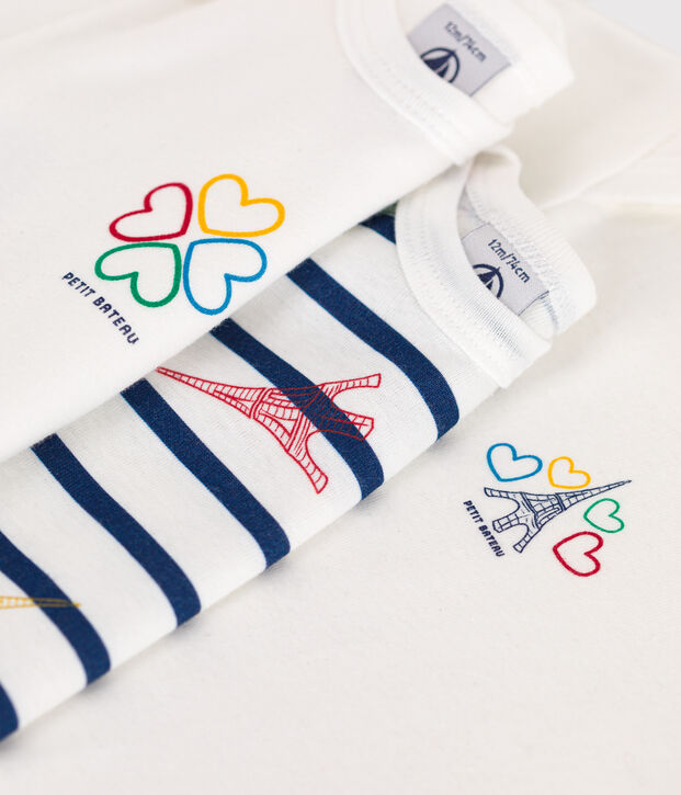 Lot de 3 bodies manches courtes en coton Paris b&eacute;b&eacute; multicouleur