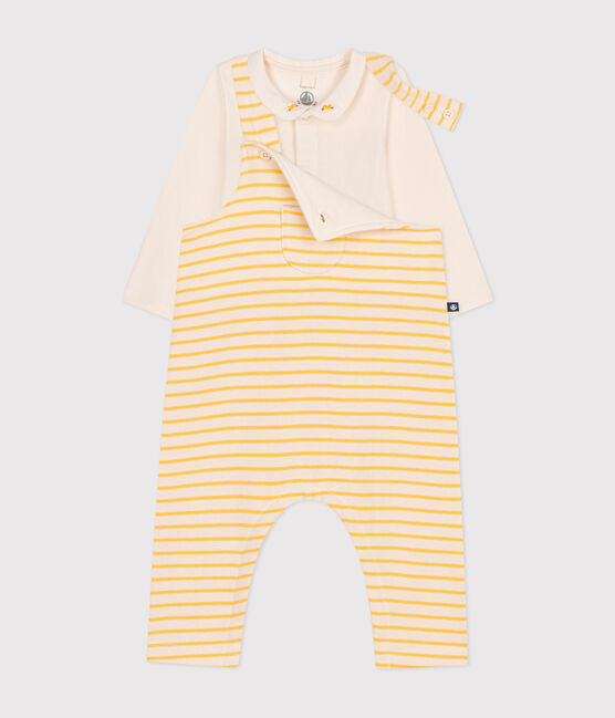 Coffret ensemble salopette et body en coton bébé jaune AVALANCHE/blanc DAISY