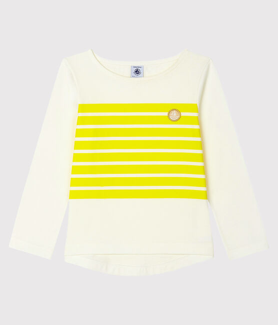 Tee-shirt enfant fille blanc MARSHMALLOW/jaune EBLOUIS