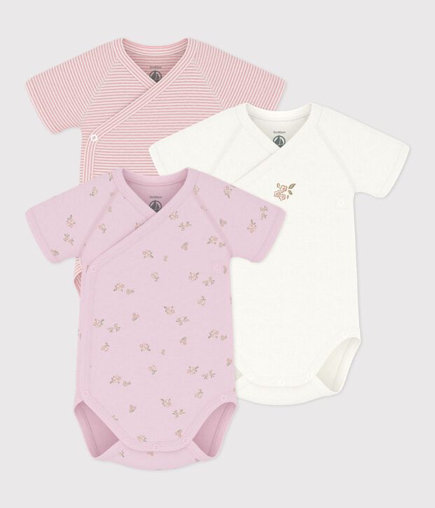 Lot de bodies crois&eacute;s manches courtes en coton imprim&eacute; b&eacute;b&eacute; multicouleur