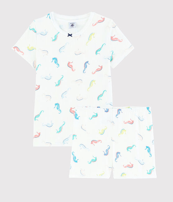 Pyjacourt imprimé hippocampes petite fille en coton blanc MARSHMALLOW/blanc MULTICO