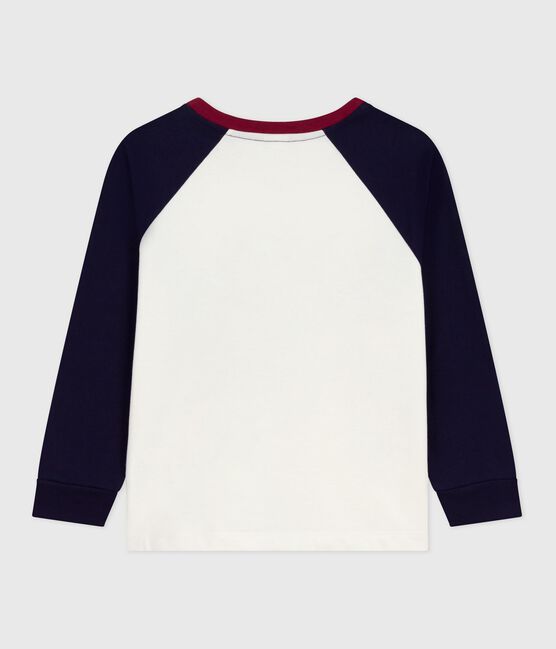 Tee-shirt enfant manches longues en coton imprimé colorblock bleu MILK/ SOIR