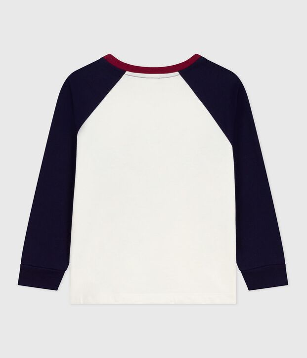 Tee-shirt enfant manches longues en coton imprim&eacute; colorblock bleu/bleu