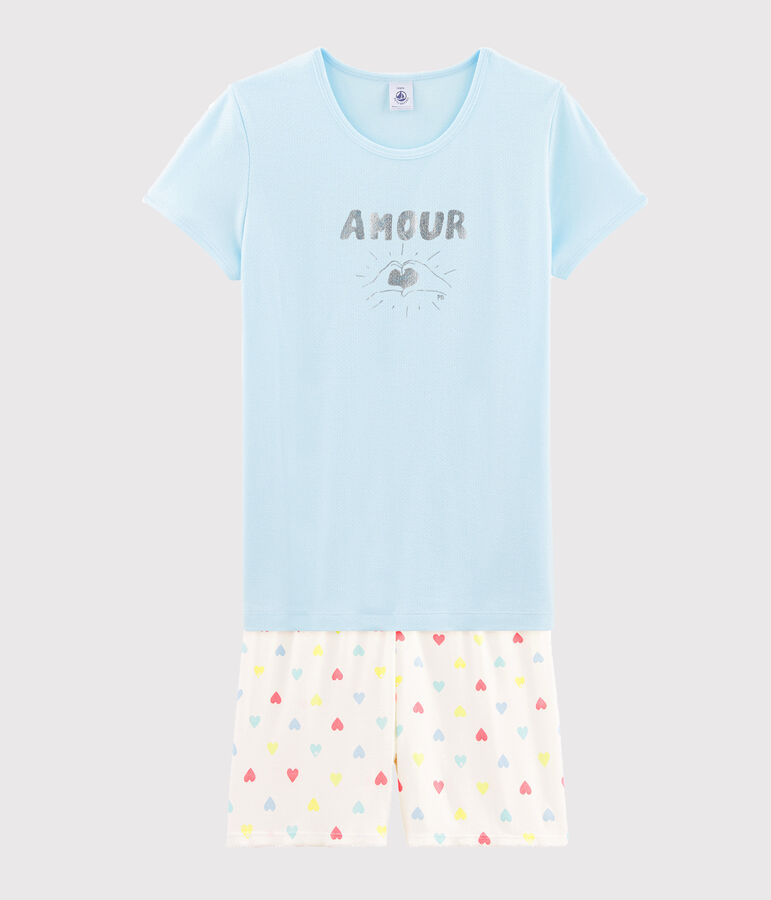 Pyjacourt fille en c&ocirc;te bleu/multicouleur