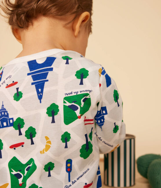 Pyjama sans pied imprimé Paris en coton bébé blanc MARSHMALLOW/bleu MEDIEVAL