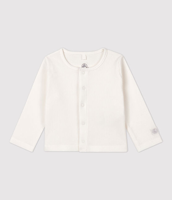 Cardigan bébé en côte 2x2 en coton biologique blanc MARSHMALLOW