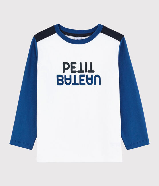 Tee-shirt en jersey enfant garçon blanc MARSHMALLOW/bleu MAJOR
