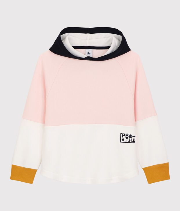 Sweatshirt &agrave; capuche en molleton enfant fille rose/blanc