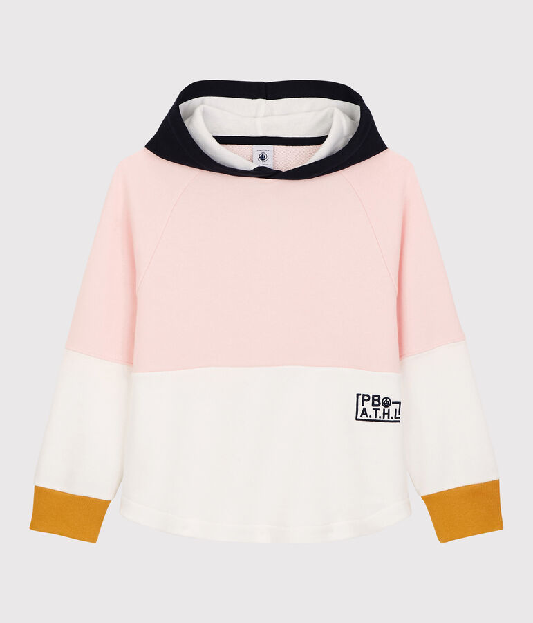 Sweatshirt &agrave; capuche en molleton enfant fille rose MINOIS/blanc MARSHMALLOW