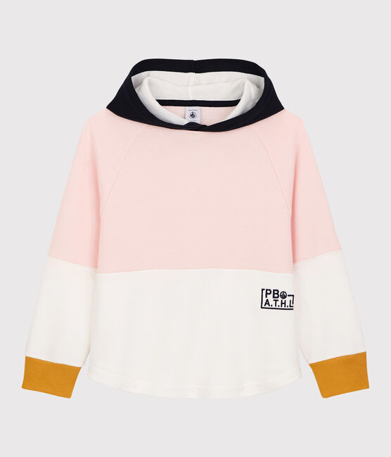 Sweatshirt à capuche en molleton enfant fille rose MINOIS/blanc MARSHMALLOW