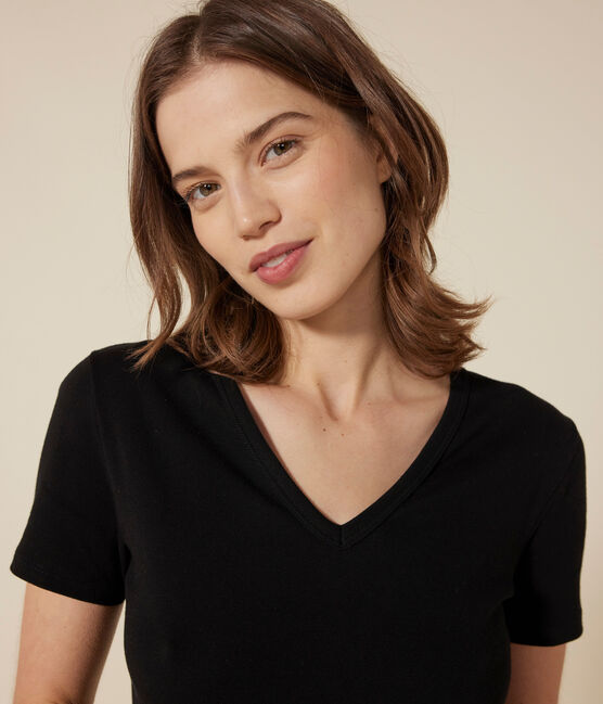 Tee-shirt l'Iconique manches courtes en côte unie femme noir BLACK