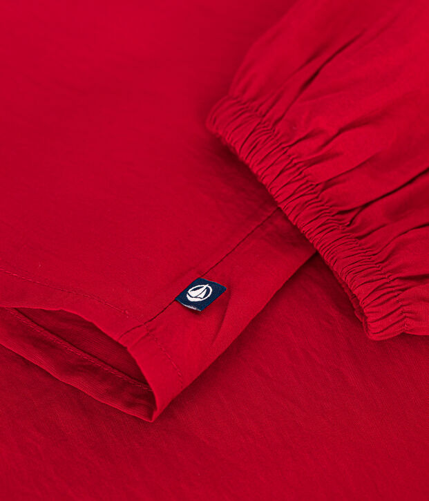 Blouse manches longues en toile enfant fille rouge