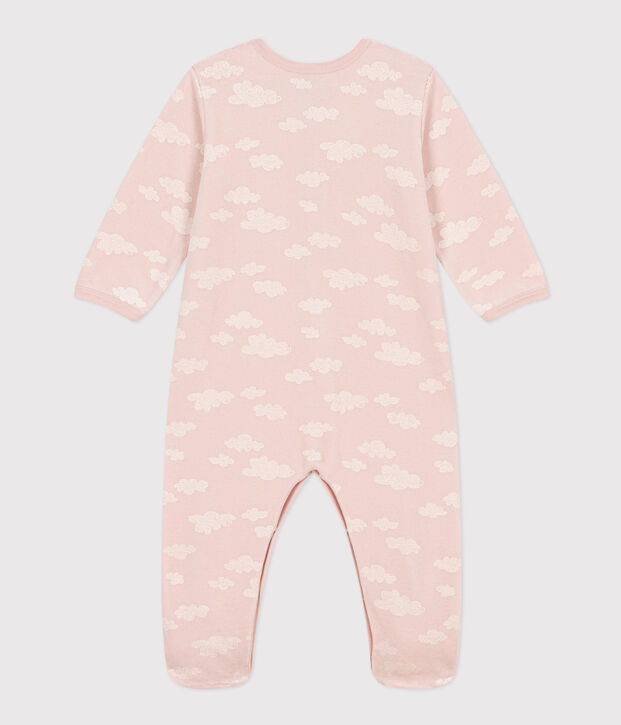Pyjama b&eacute;b&eacute; nuages en velours rose/blanc