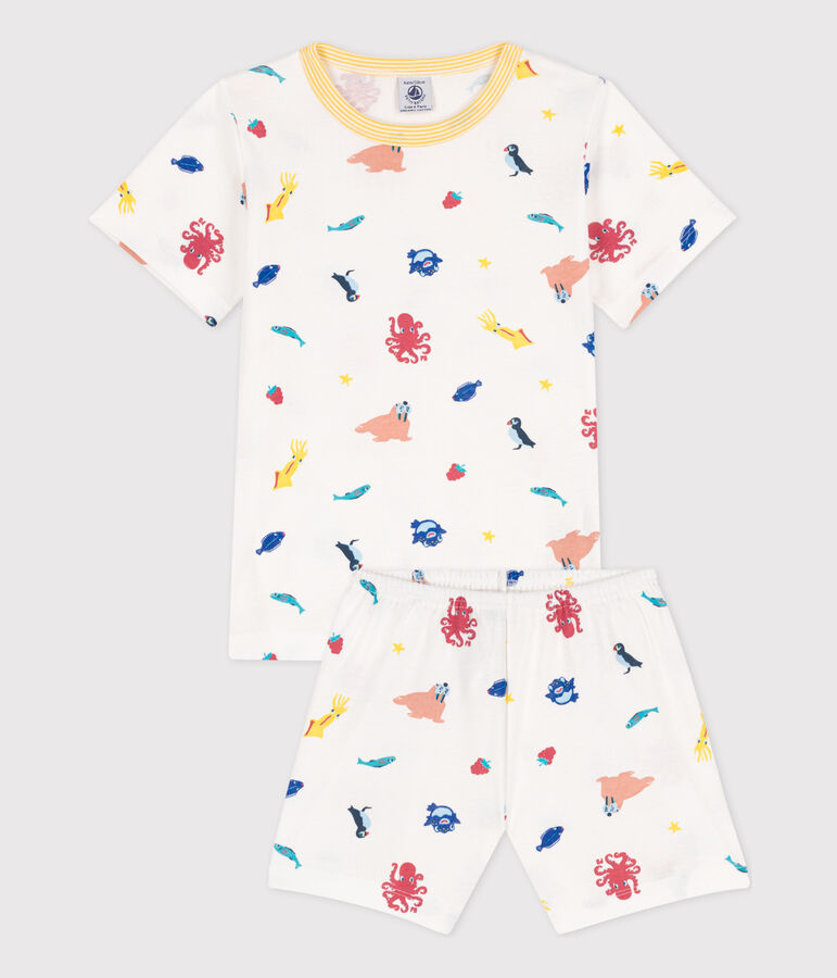 Pyjacourt phosphorescent en coton enfant blanc MARSHMALLOW/blanc MULTICO